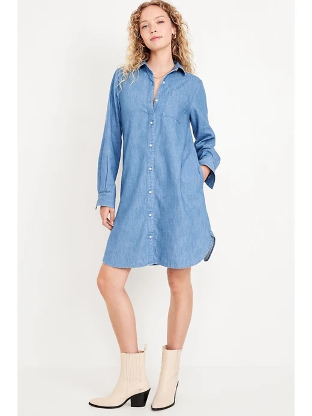 Old Navy Denim Shirt Dress 100% Cotton Blue Button Front L